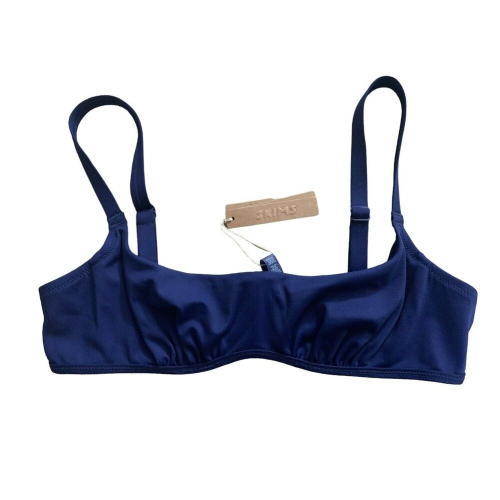 SKIMS Sculpting Swim Ruched Lined Wired Bikini Top in Midnight‎ NWT Womens Large